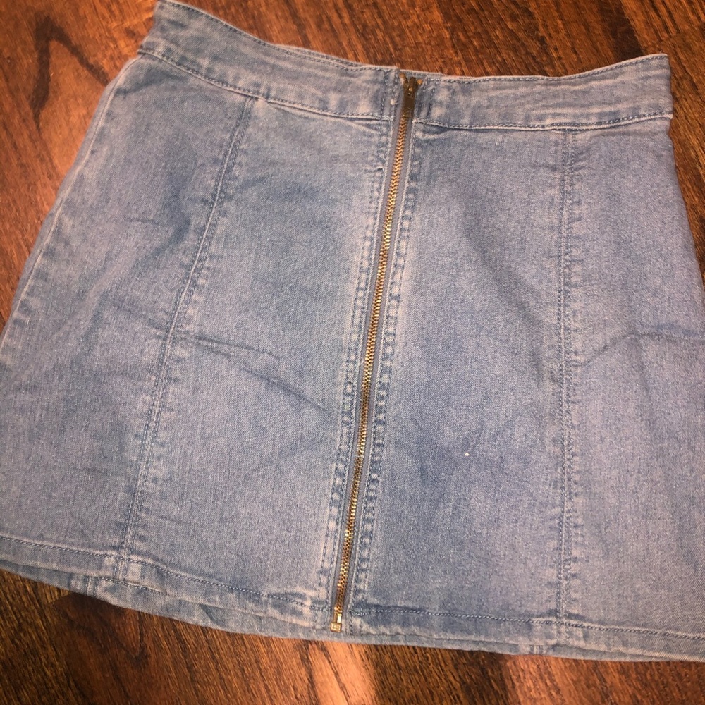 Zip up front denim skirt